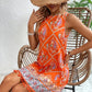 Women's Printed Round Neck Tassel Hem Dress