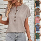 T-shirt à manches courtes et boutons de couleur unie pour femme