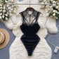 Autumn Lace Mesh Tight Design Retro Affordable Luxury Temperament Top Jumpsuit