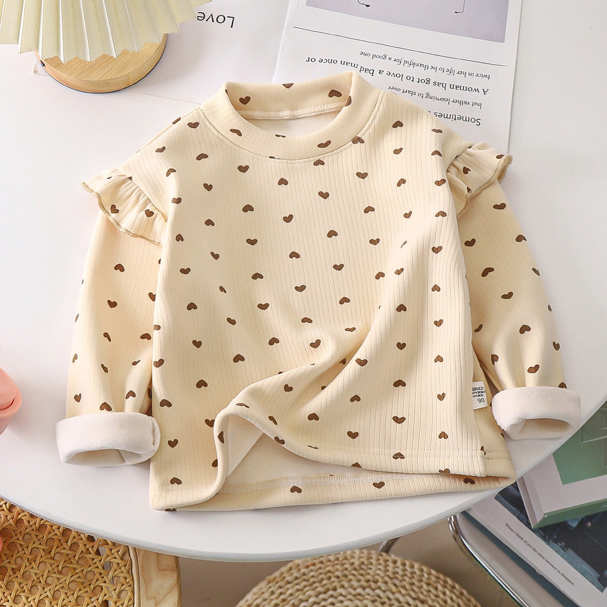 Girls' Autumn And Winter Floral Bottoming Shirt Flounced Sleeve T-shirt