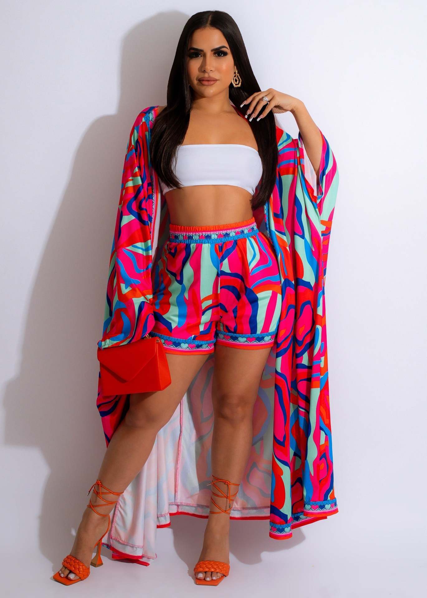 Ensemble deux pièces chemise longue imprimée et short tendance pour le printemps et l'été