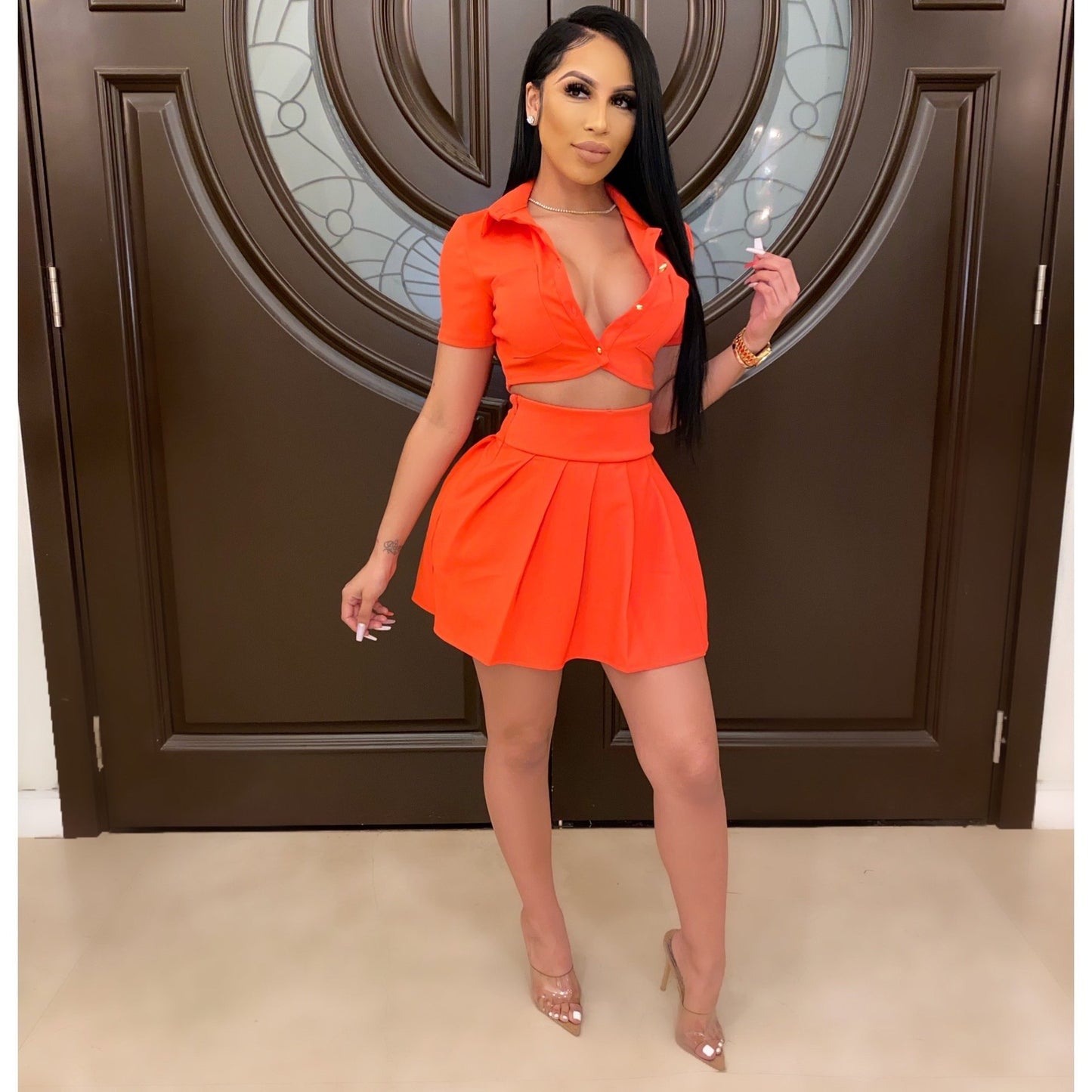 Short sleeve short skirt suit