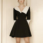 Nouvelle robe slim de luxe légère à col en V et contraste de couleurs noir et blanc