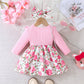Girls' Striped Printed Bow Dress Suit