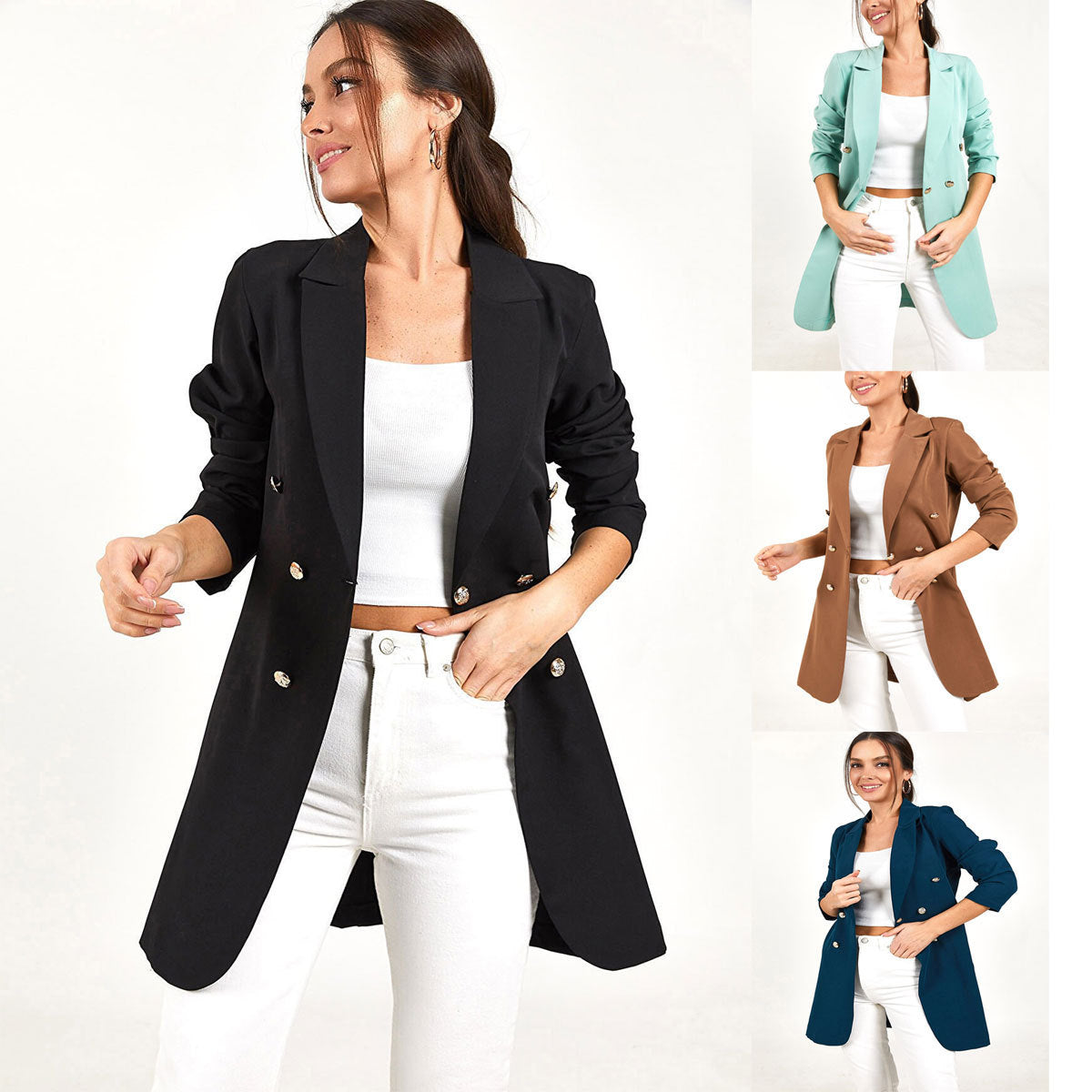 European And American Women's Casual Double-breasted Suit Jacket