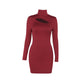 High Collar Hollow-out Slim-fit Hip Skirt For Women