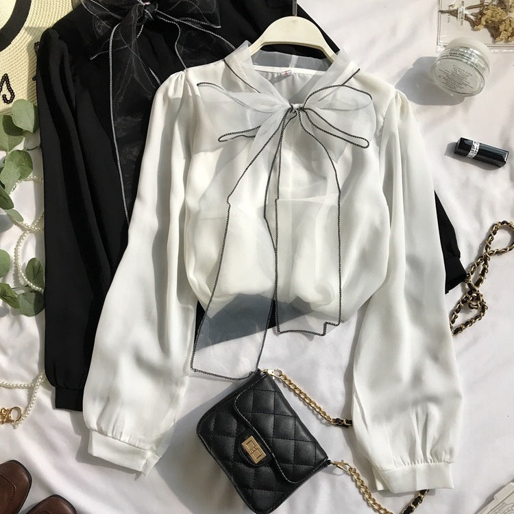 Long-sleeved Western-style Blouse With Bow Princess