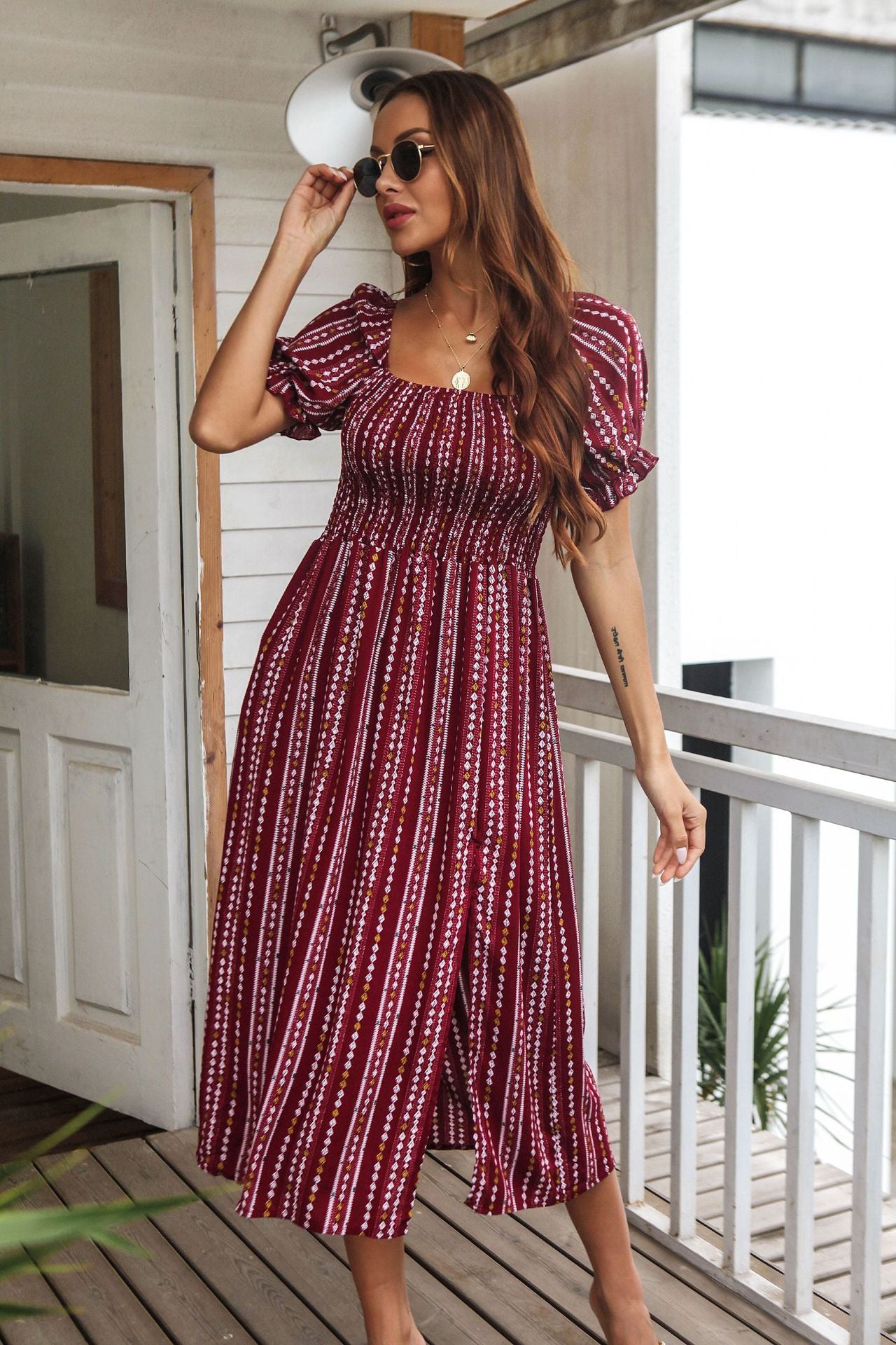 Summer New Style Printed Puff Sleeve Dress