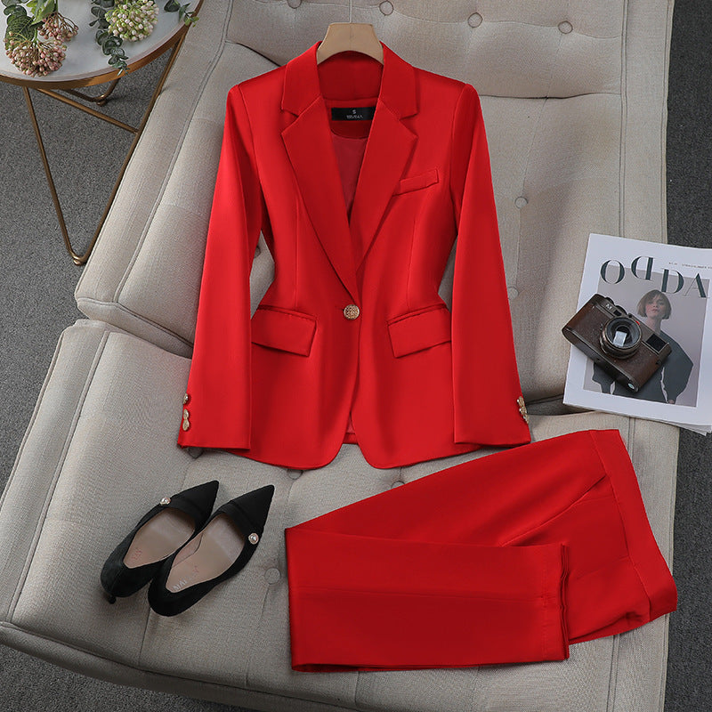 Acetate Satin Purple Suit Professional Womens Set AutumnWinter New Elegant Goddess-Style Commuter Workwear