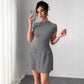 Elegant Houndstooth Dress With Fake Pockets
