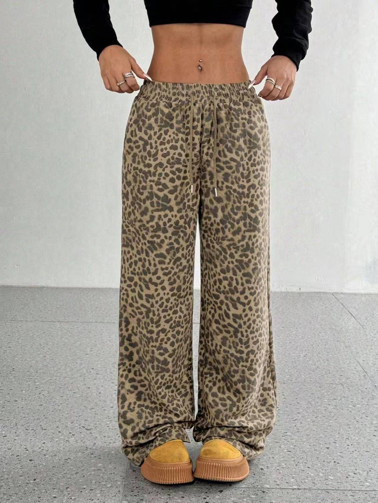 Irregular Copywriting Loose High Waist Wide Leg Casual Trousers