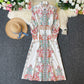 Single-breasted Long Palace Style Printed Dress With Belt