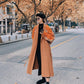 Wool Plaid Stitching Retro Long Thick Warm Women's Jacket