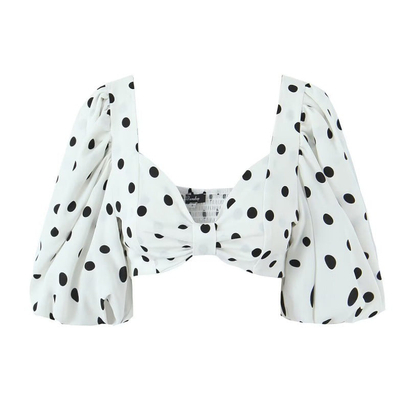 Seaside Vacation Polka Dot Split Top Mid-length Dress Set