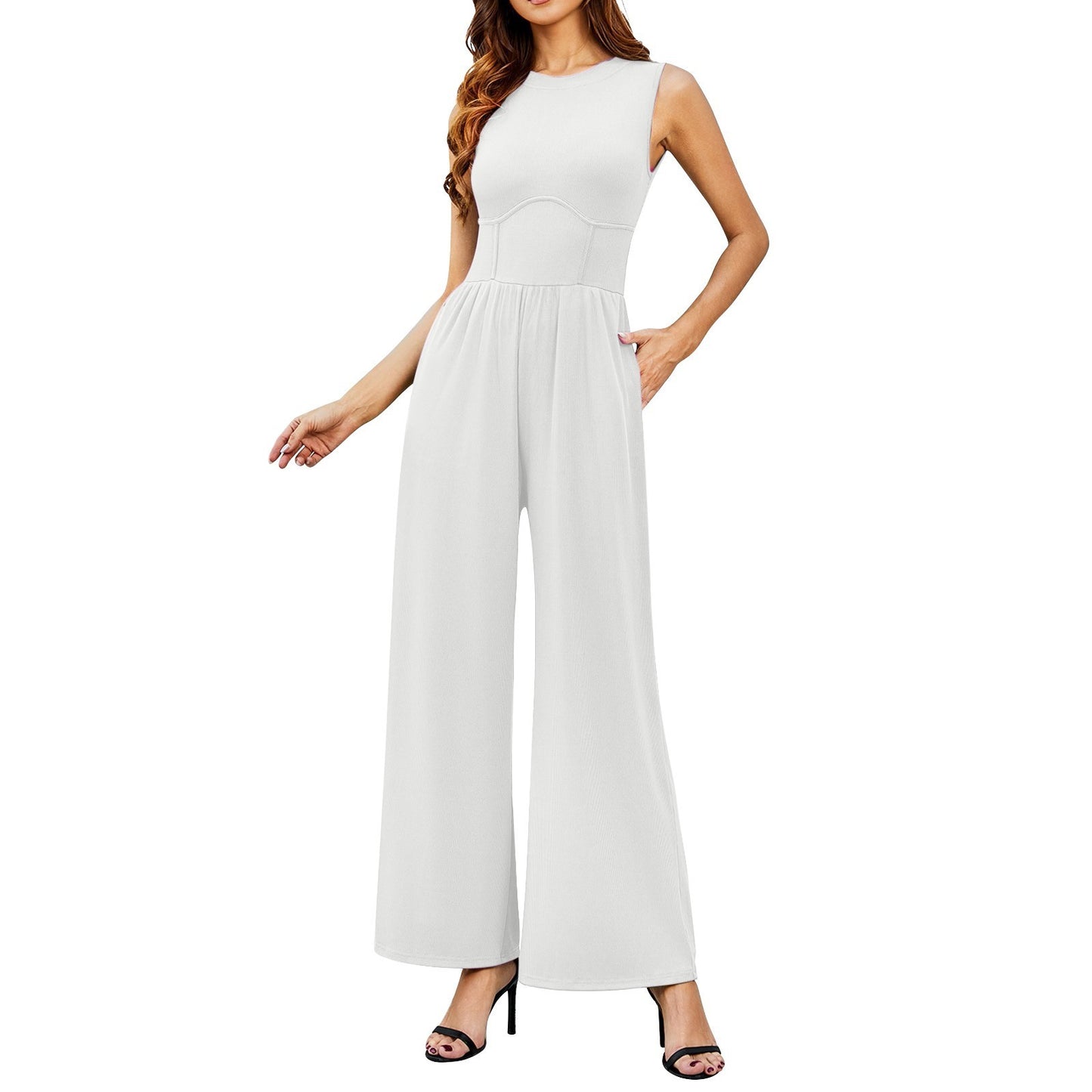Temperament Pure Color Slim Sleeveless Jumpsuit