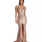 Geometric Sequin Sling Evening Gown