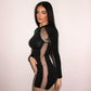Women's Long Sleeve Stitching See-through Girl Dress