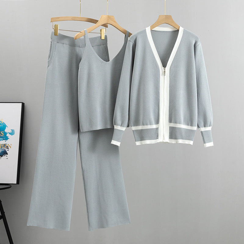 Cardigan Sling Wide-leg Pants Three-piece Suit