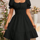 Pleated Ruffle A-line Dress With A Square Neckline And Short Sleeves