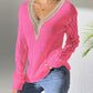Lace Stitching Hollow Contrast Color Knitwear