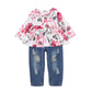 Combinaison en jean à haut rose pour enfant