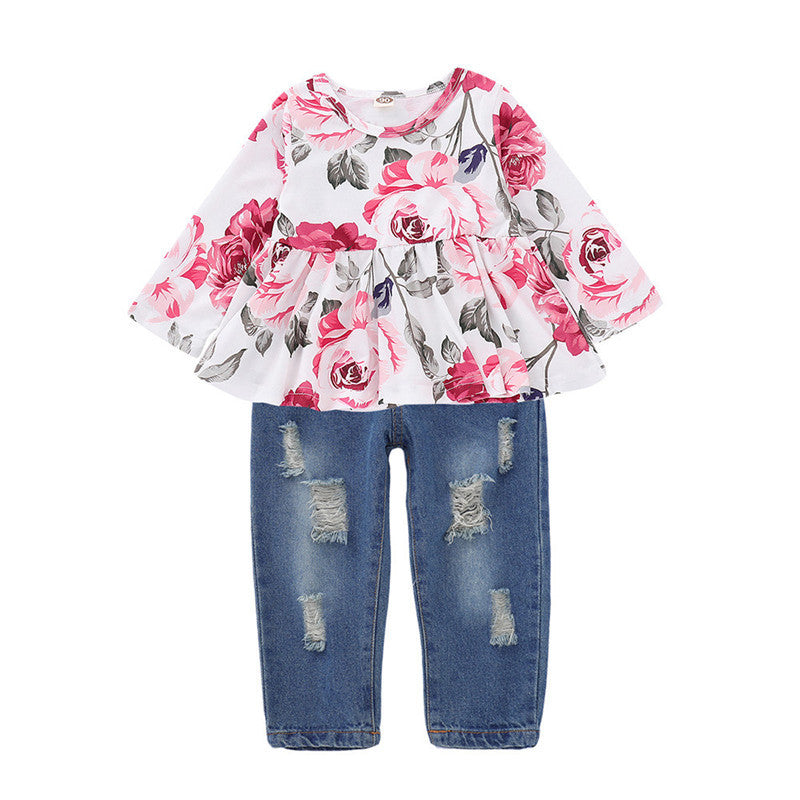 Combinaison en jean à haut rose pour enfant