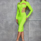 Retro Back Hollow-out Slit Slim-fitting Long Sleeve Dress