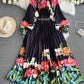 Printed Waist-controlled Lace-up Lady Dress