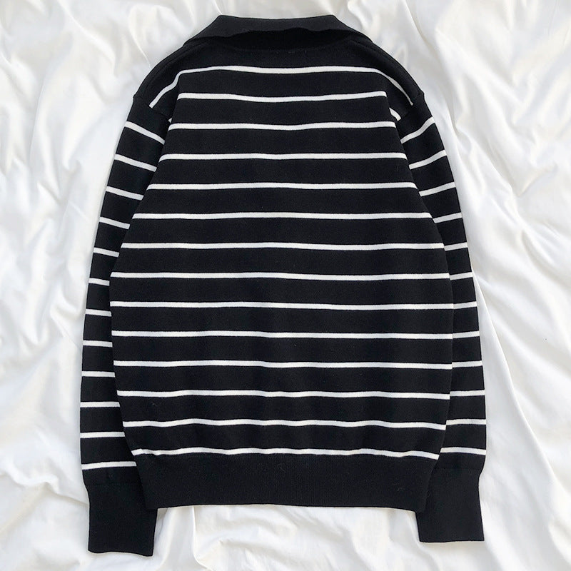Women's Temperament Simple Lapel Slim Fit Long Sleeve Knit Sweater