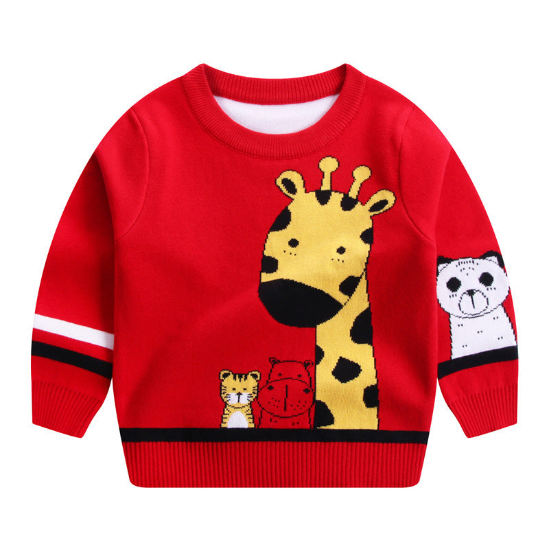 Children's Sweater Knit Sweater Giraffe Round Neck Cotton Double Layer Warm Sweater