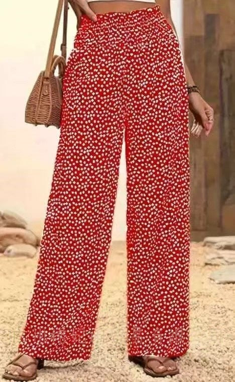 Polka-dot Loose-fitting High Waist Tight Waist Straight-leg Trousers
