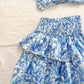 Blue Printing Tube Top Short Skirt Suit