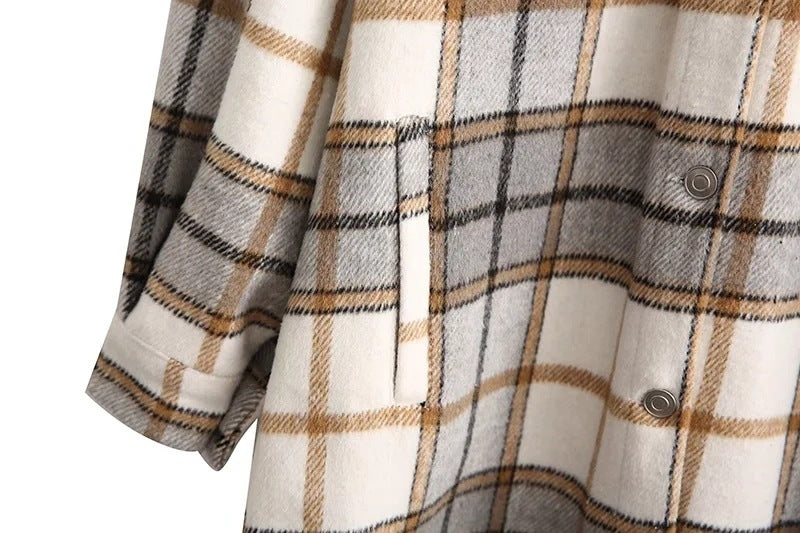 Boyfriend Style Large Plaid Woolen Shirt