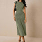 Fitted-waist Crew-neck Short-sleeve Womens Maxi Dress