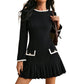 Womens Stylish Fitted Crew-neck Long-sleeve Dress