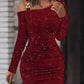 European And American Solid Color Sequins Slim Fit Dress