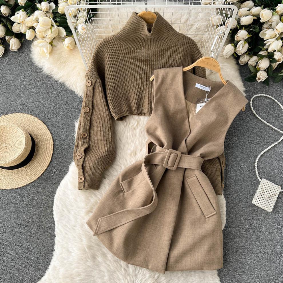 Korean Style Fashion Short Sweater Vest Suit Skirt Two-piece Set