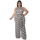 Women's Casual Halterneck Printed Jumpsuit With Belt Plus Size