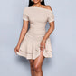Elegant Sophisticated Solid Color Off The Shoulder Slim Fit Ruffle Trim Dress