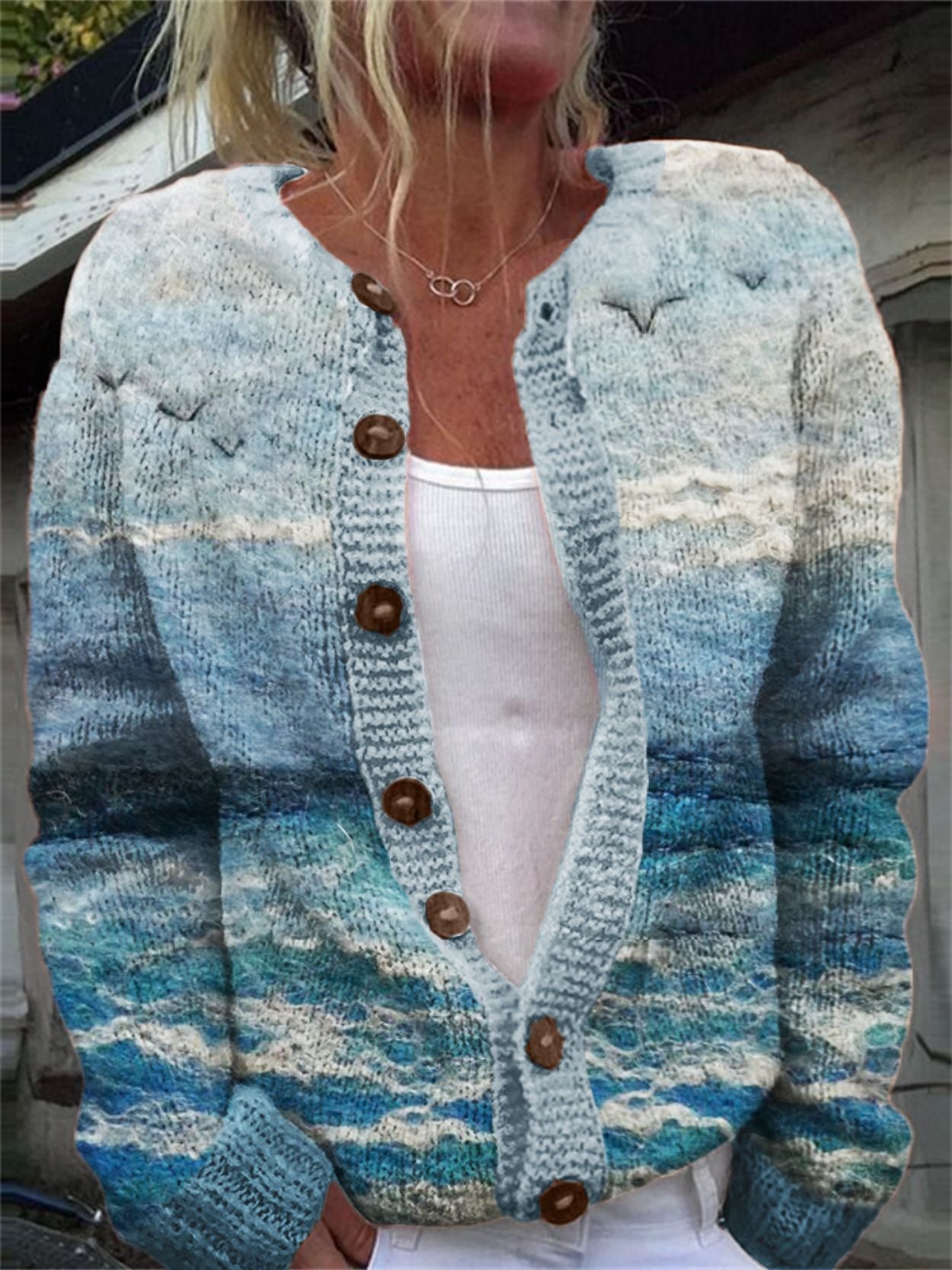 Cardigan tricoté imprimé numérique 3D, manteau, imitation pull, vêtements pour femmes