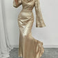 New Sexy Gold-dusted Evening Dress With Long Sleeves