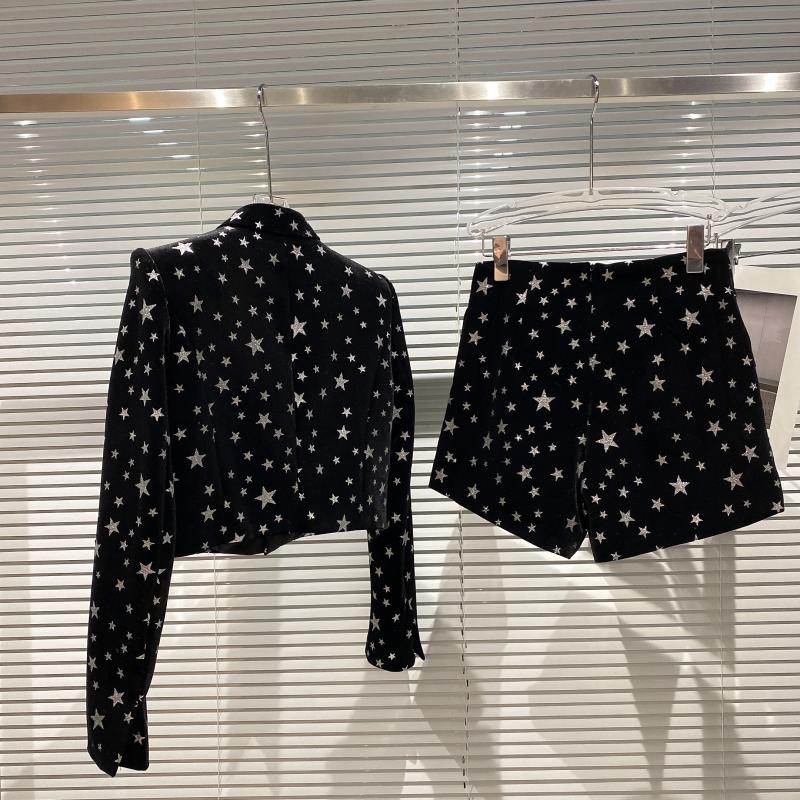 Ladies Spring New Star Suede Pin Jacket Suit