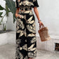 Ladies' Tropical Printed Off Shoulder Top With Lace Trim And Wide Leg Pants Set