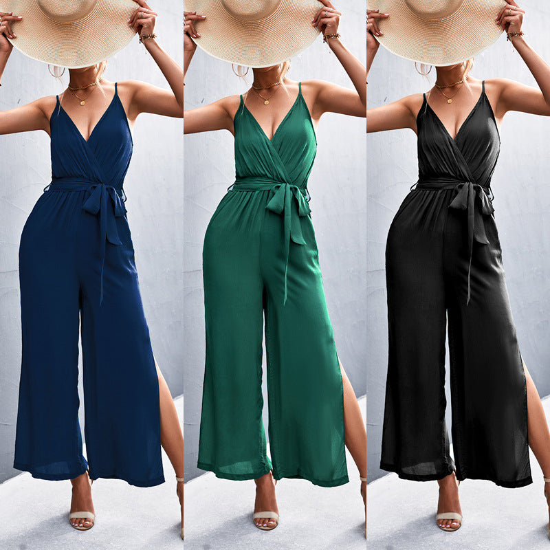 Women's Clothing New Sale V-neck Strap Split Jumpsuit