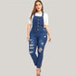 Ripped denim overalls