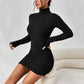 European And American Mature Style Wine Red Dress Autumn And Winter Simple High-neck Versatile Short Skirt