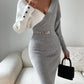 Long Sleeve V-neck Mid-length Dress