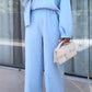 Women's Solid Color Round Neck Long Sleeve Elastic Waist Pants Two-piece Suit