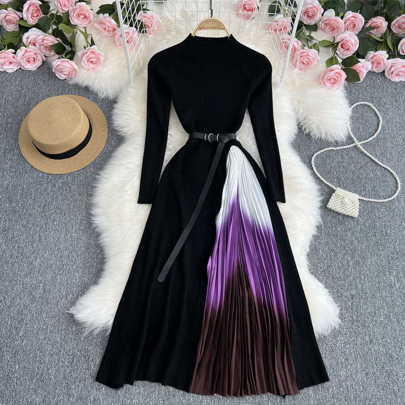Women's Color Changing Pleated Slim Waisted Swing Dress