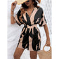 Women's Printed Cross Collar High Waist Jumpsuit